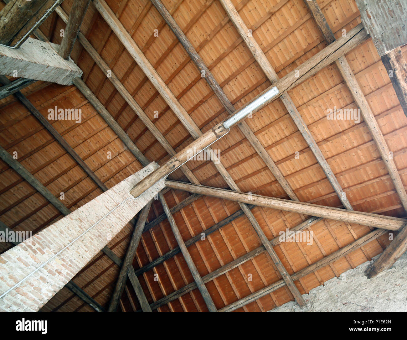 Large Roof With Terracotta Tiles And Wooden Beams Of An Ancient