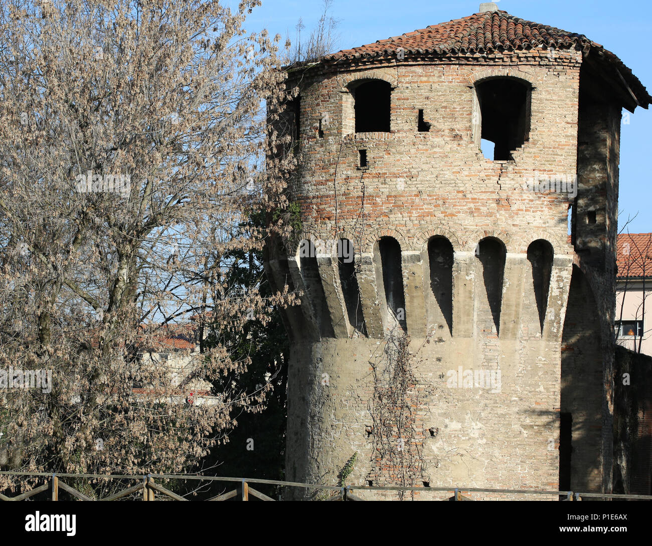 Ruined tower of a Medieval city wall in Italy Stock Photo Alamy