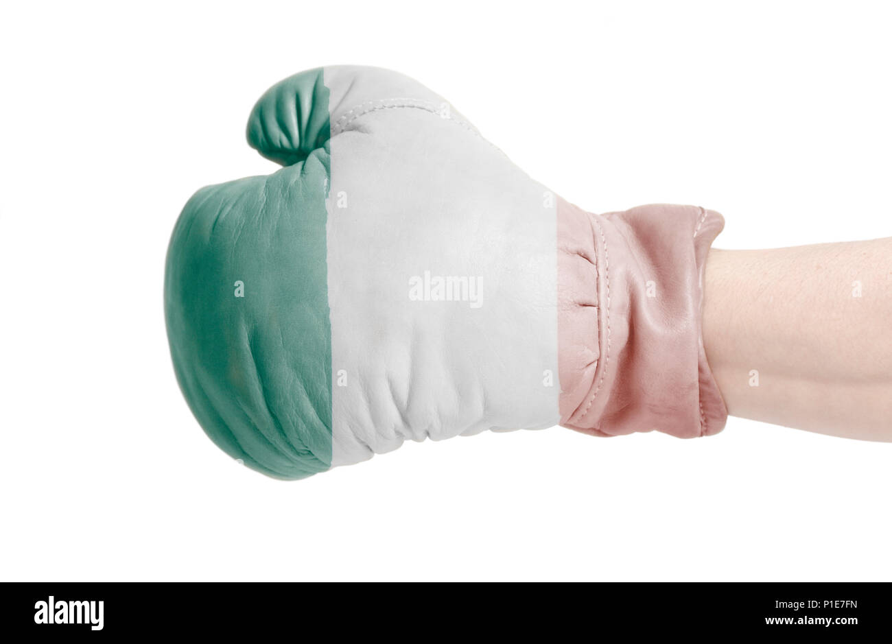 Italian flag on boxing glove isolated on a white background Stock Photo