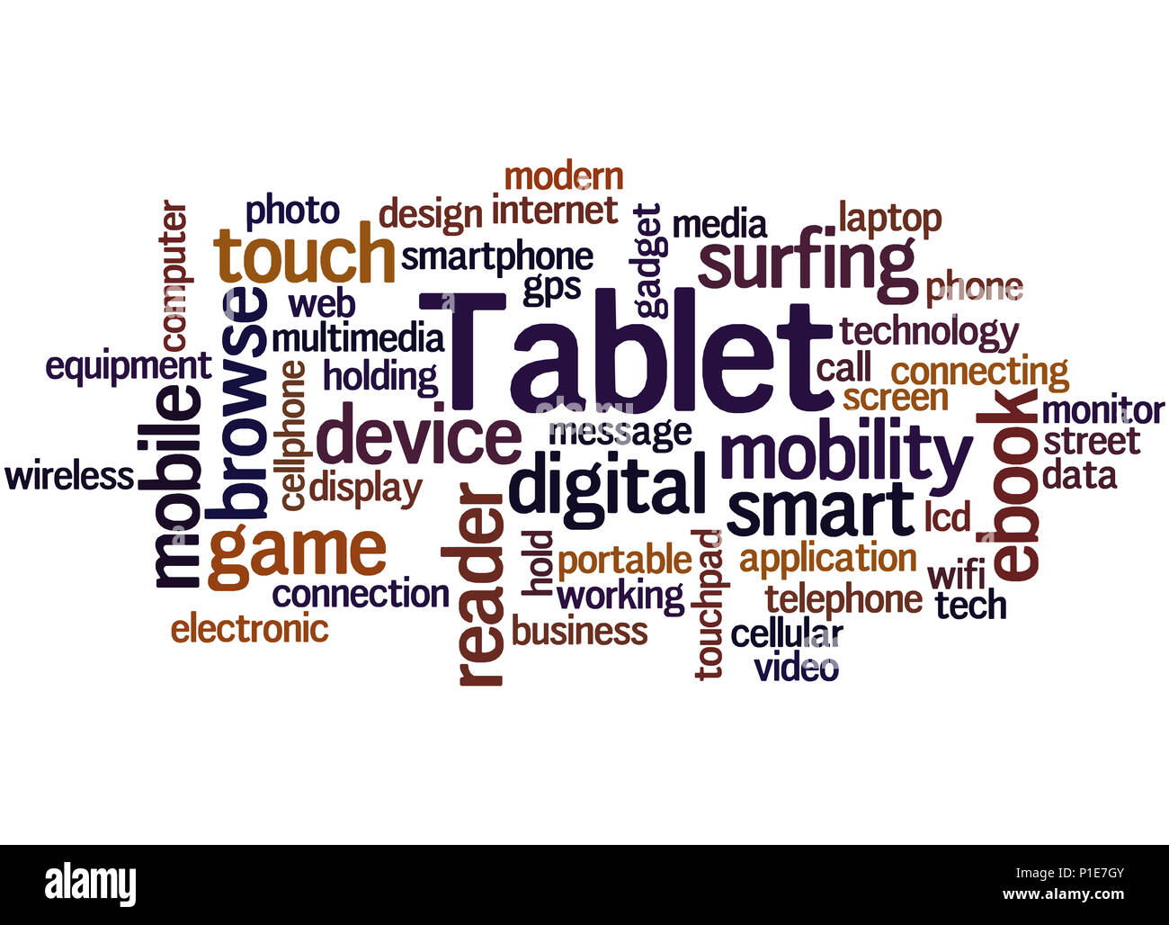 Tablet, word cloud concept on white background Stock Photo Alamy