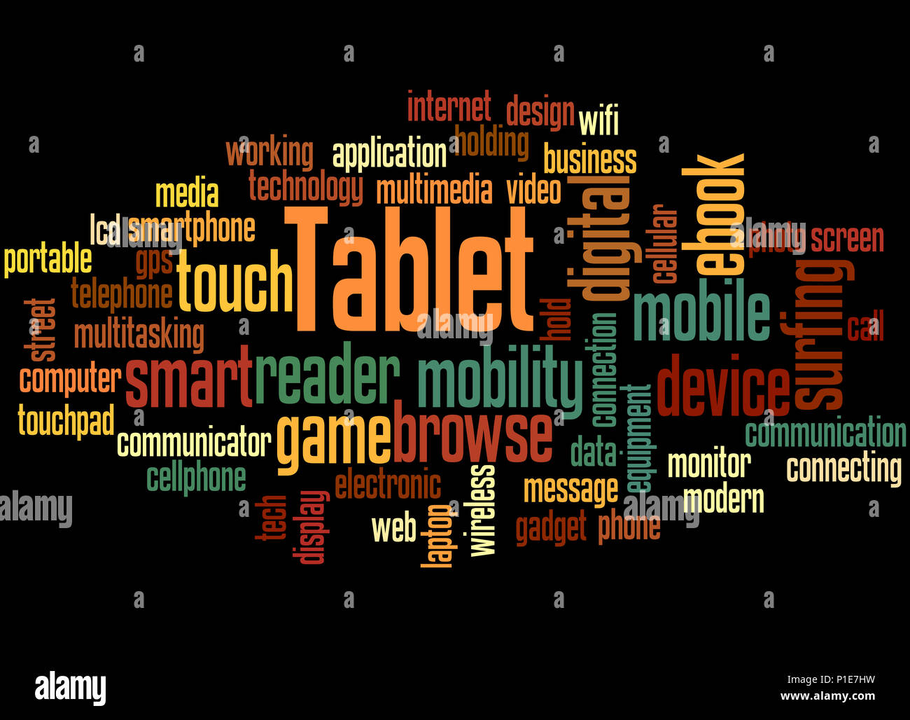 Tablet, word cloud concept on black background Stock Photo Alamy