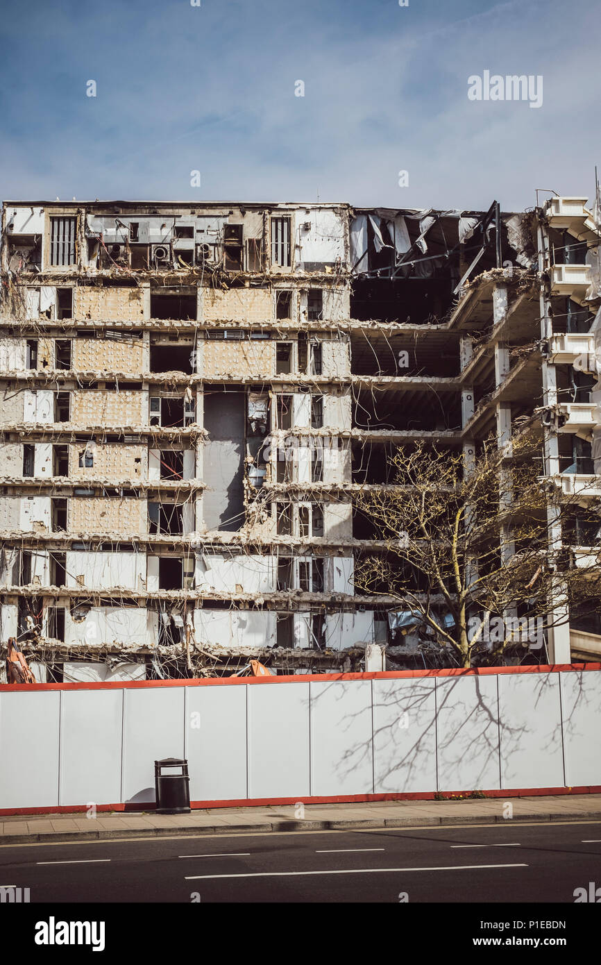 Demolition of building, construction site, Brighton, England Stock Photo