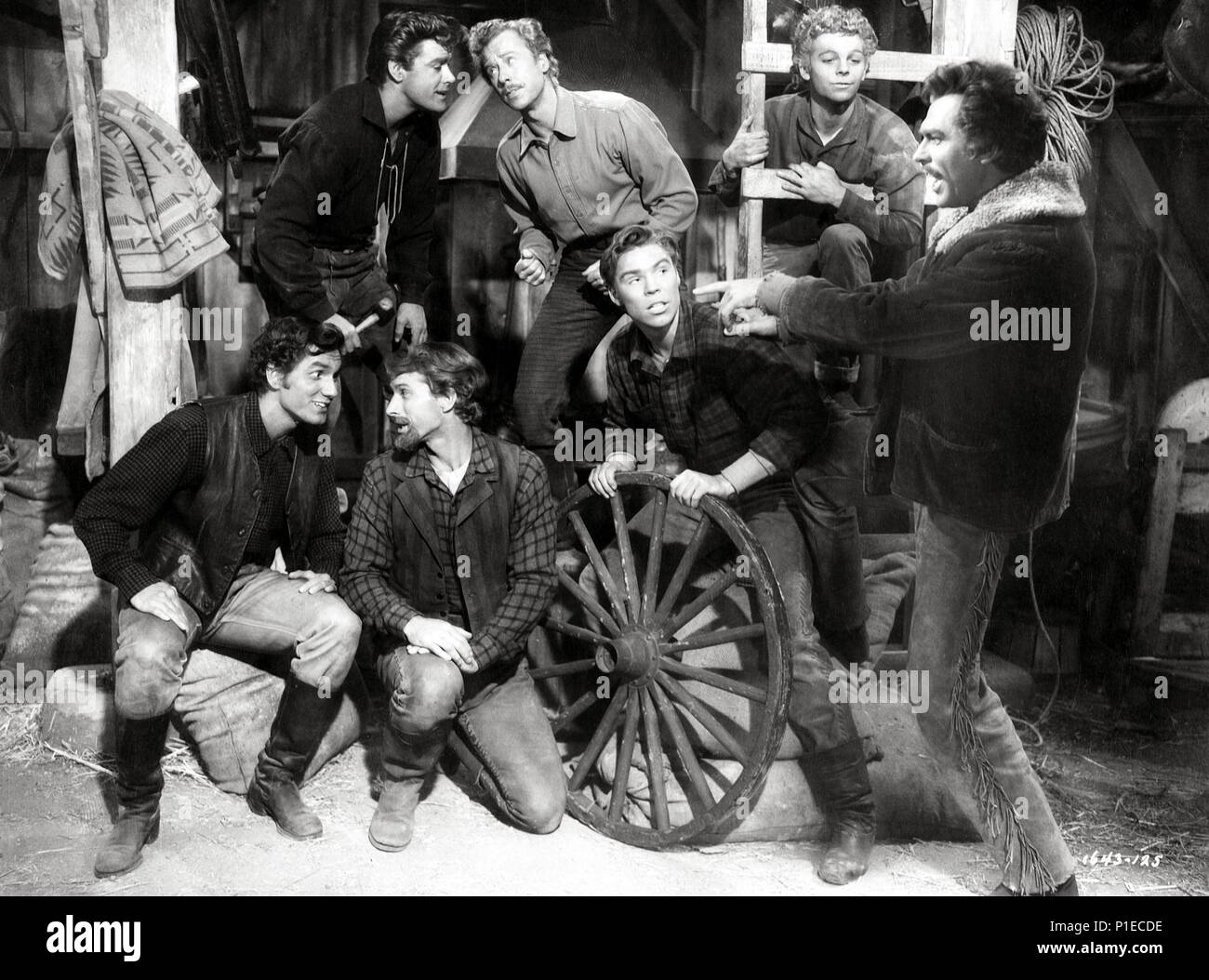 Original Film Title: SEVEN BRIDES FOR SEVEN BROTHERS.  English Title: SEVEN BRIDES FOR SEVEN BROTHERS.  Film Director: STANLEY DONEN.  Year: 1954.  Stars: HOWARD KEEL; RUSS TAMBLYN; JEFF RICHARDS; TOMMY RALL; MARC PLATT; MATT MATTOX; JACQUES D'AMBOISE. Credit: M.G.M / Album Stock Photo