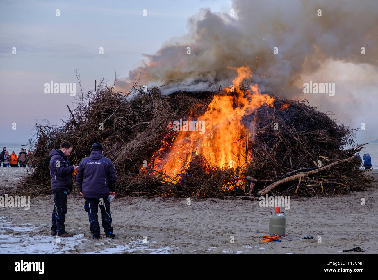 Easter fire on the beach of Travemuende, Lubeck, Schleswig-Holstein, Germany Stock Photo