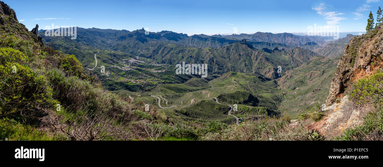 View towards Tejeda and Roque Nublo, Gran Canaria, Canary Islands, Spain Stock Photo