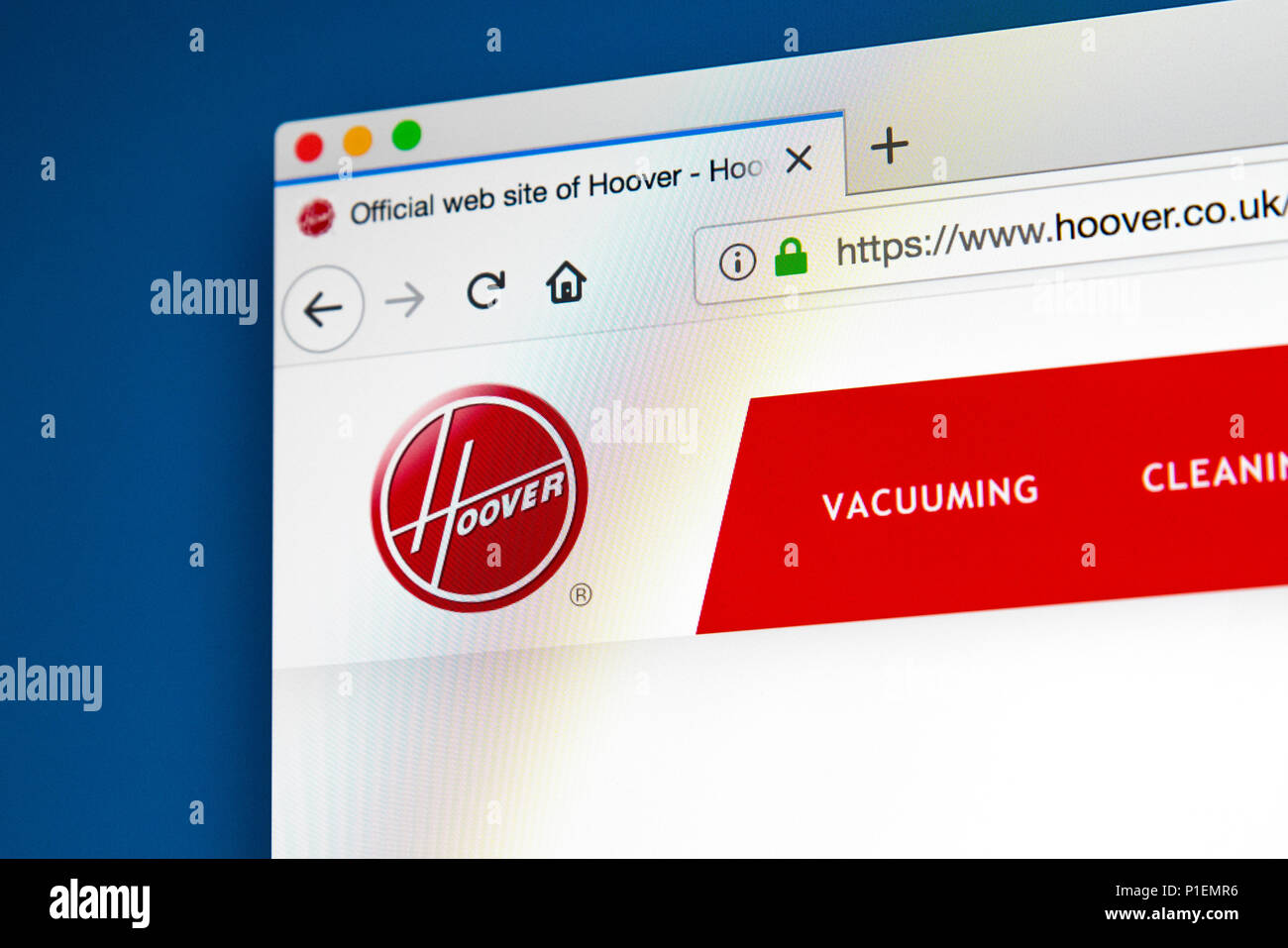 LONDON, UK - MAY 17TH 2018: The homepage of the official website for Hoover - the domestic applicance brand, on 17th May 2018. Stock Photo
