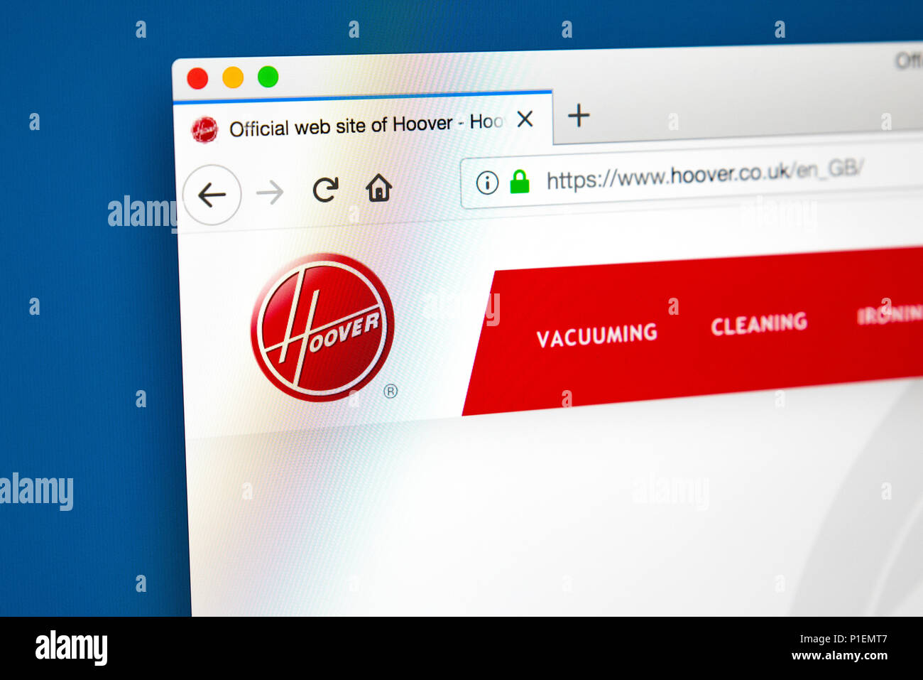 LONDON, UK - MAY 17TH 2018: The homepage of the official website for Hoover - the domestic applicance brand, on 17th May 2018. Stock Photo