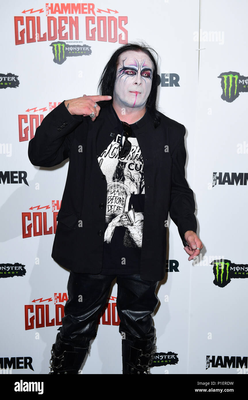 Dani Filth of Cradle of Flith in the press room at the Metal Hammer Golden Gods Awards 2018 held at indigo at The O2 in London. PRESS ASSOCIATION Photo. Picture date: Monday June 11, 2018. See PA story SHOWBIZ Metal Hammer. Photo credit should read: Ian West/PA Wire Stock Photo