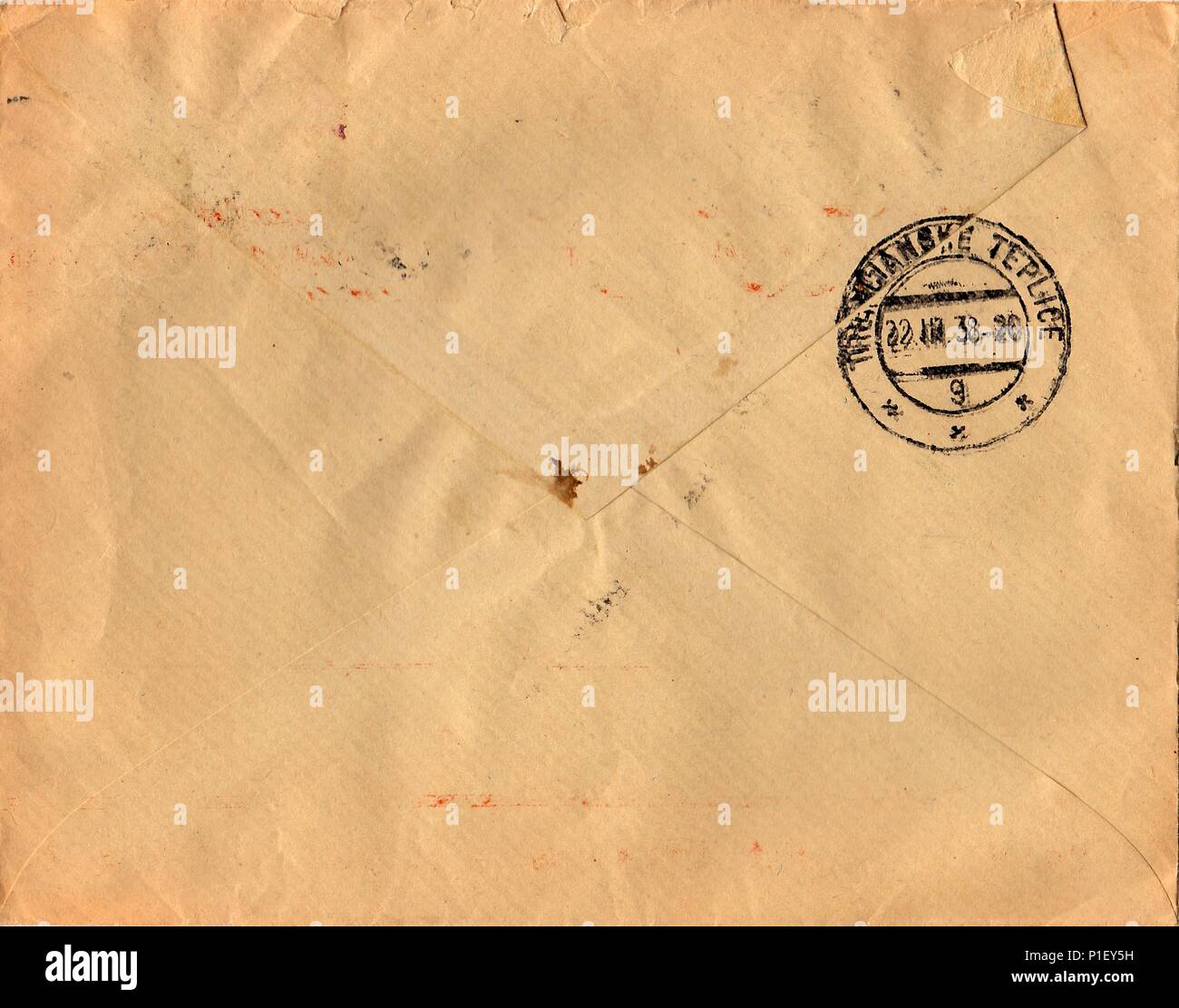 THE CZECHOSLOVAK REPUBLIC - MARCH 22, 1938: Back of an old used ...