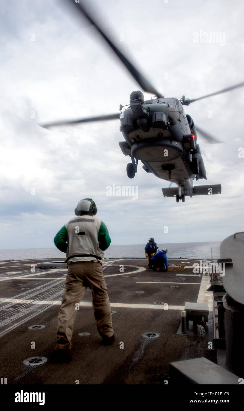 161024-N-FT178-104 PACIFIC OCEAN (Oct. 24, 2016) Sailors attach a ...