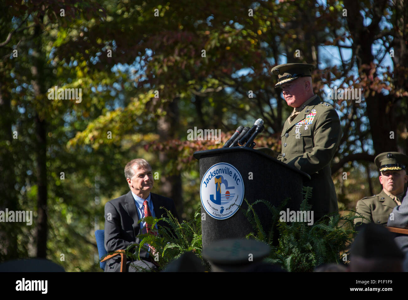 U.S. Marine Corps Maj. Gen. Walter L. Miller Jr., commanding general, II Marine Expeditionary Force, speaks during the 33rd Beirut Memorial Observance Ceremony, Lejeune Memorial Gardens, Jacksonville, N.C., Oct. 23, 2016. A memorial observance is held October 23rd of each year to remember those lives lost during the terrorist attack at U.S. Marine Barracks, Beirut, Lebanon, in 1983. (U.S. Marine Corps photo by Lance Cpl. Austin M. Livingston) Stock Photo