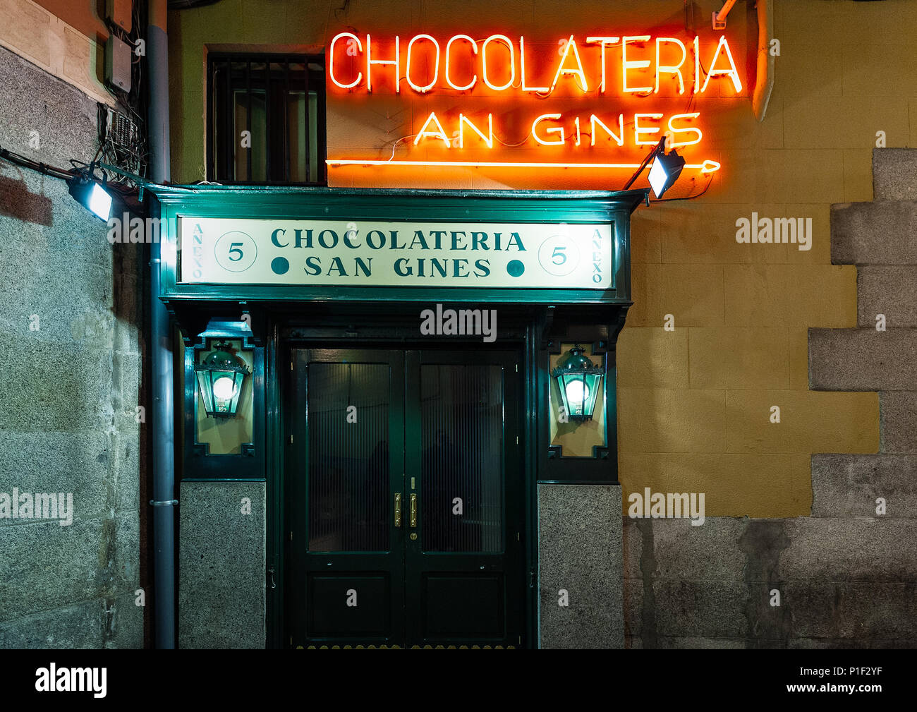 Chocolateria San Gines, Madrid Spain. Stock Photo