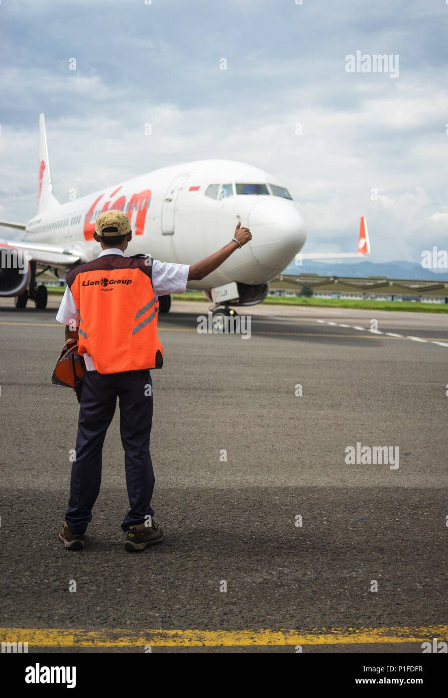 Officer say OK for take off process Stock Photo