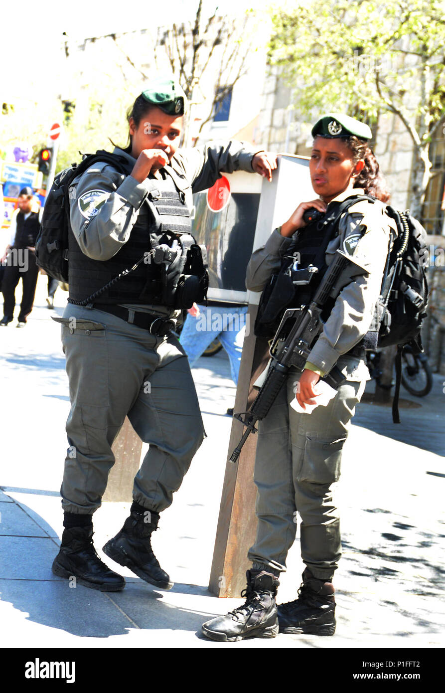 Border police security soldiers in Jerusalem. Stock Photo