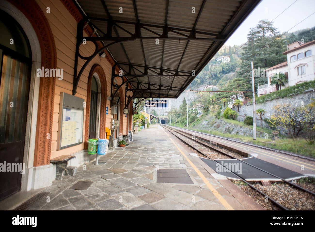 Varenna, Italy - October 27, 2017: Morning Train Station Varenna-Esino Perledo. Stock Photo
