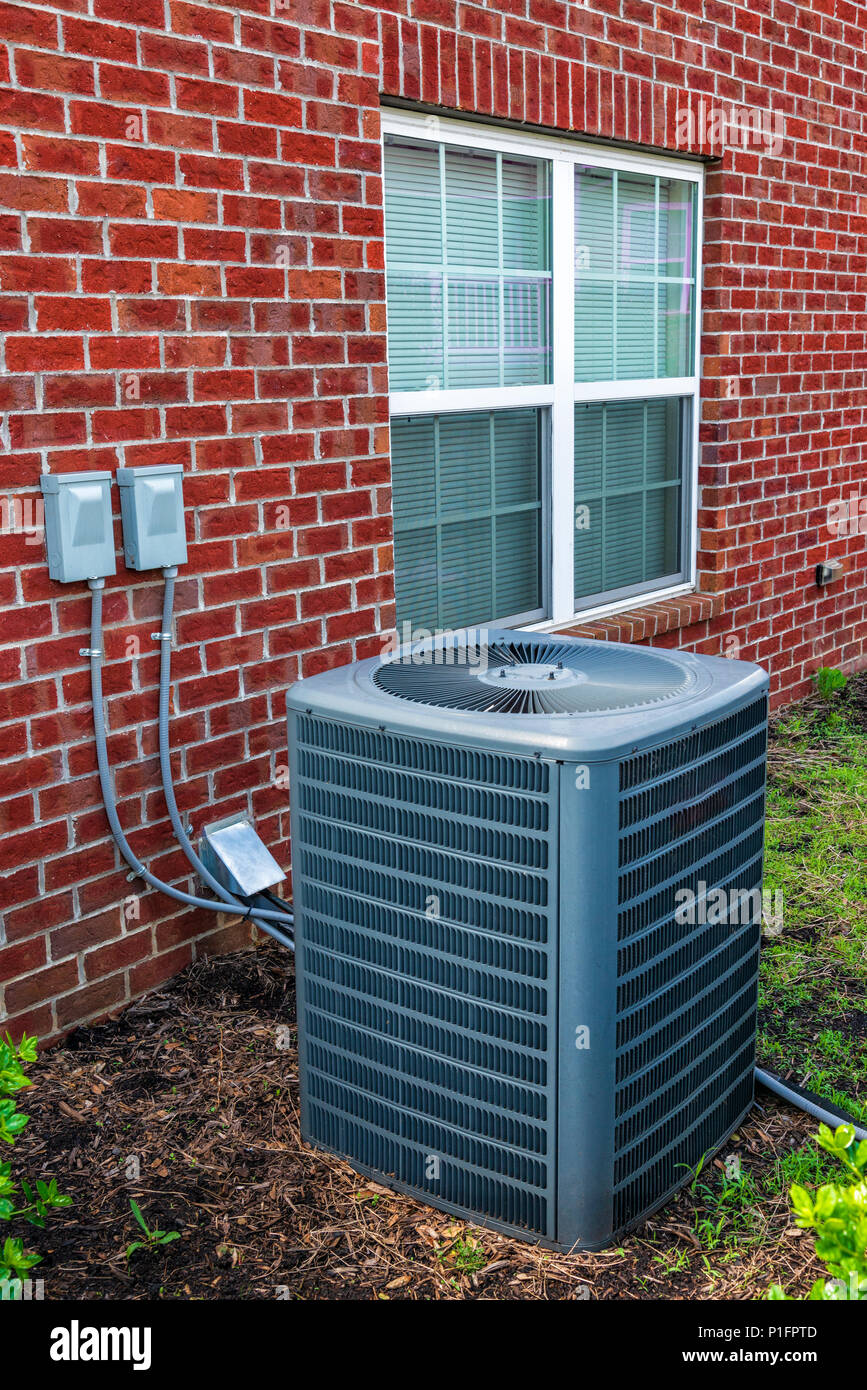 Vertical shot of an air conditioning unit for an apartment home Stock