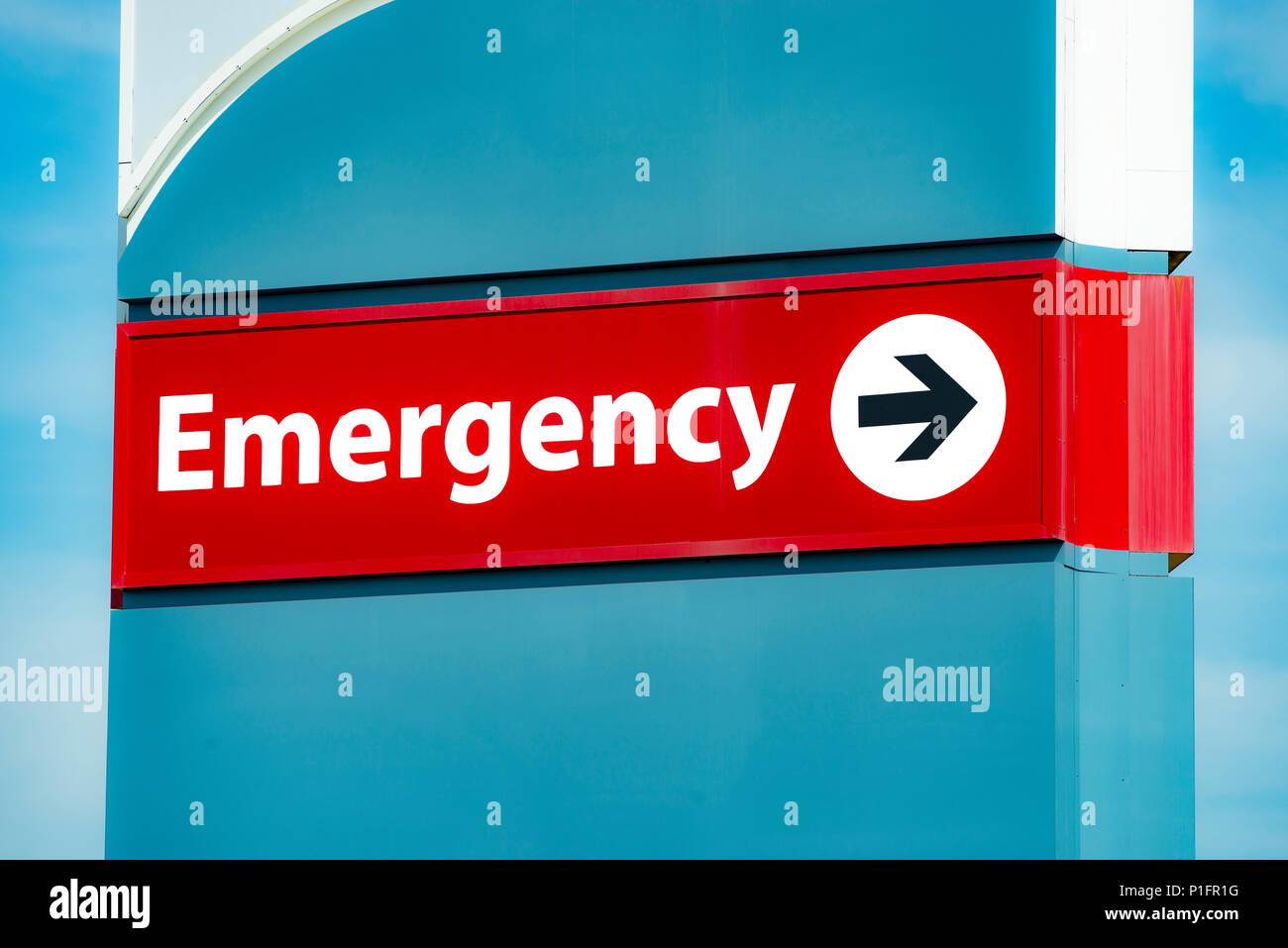 Close-up horizontal shot of an Emergency Room Sign. Stock Photo