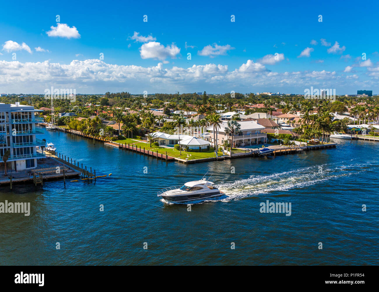 Boats Along the Intracoastal Waterway in Fort Lauderdale, Florida Stock