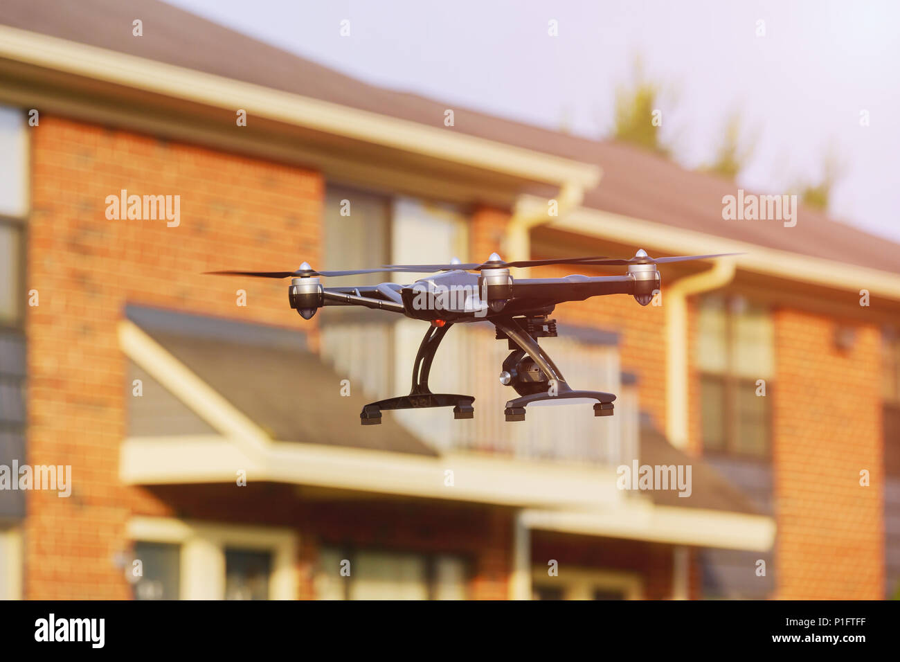 Morning light with deep long shadows drone flying with professional ...