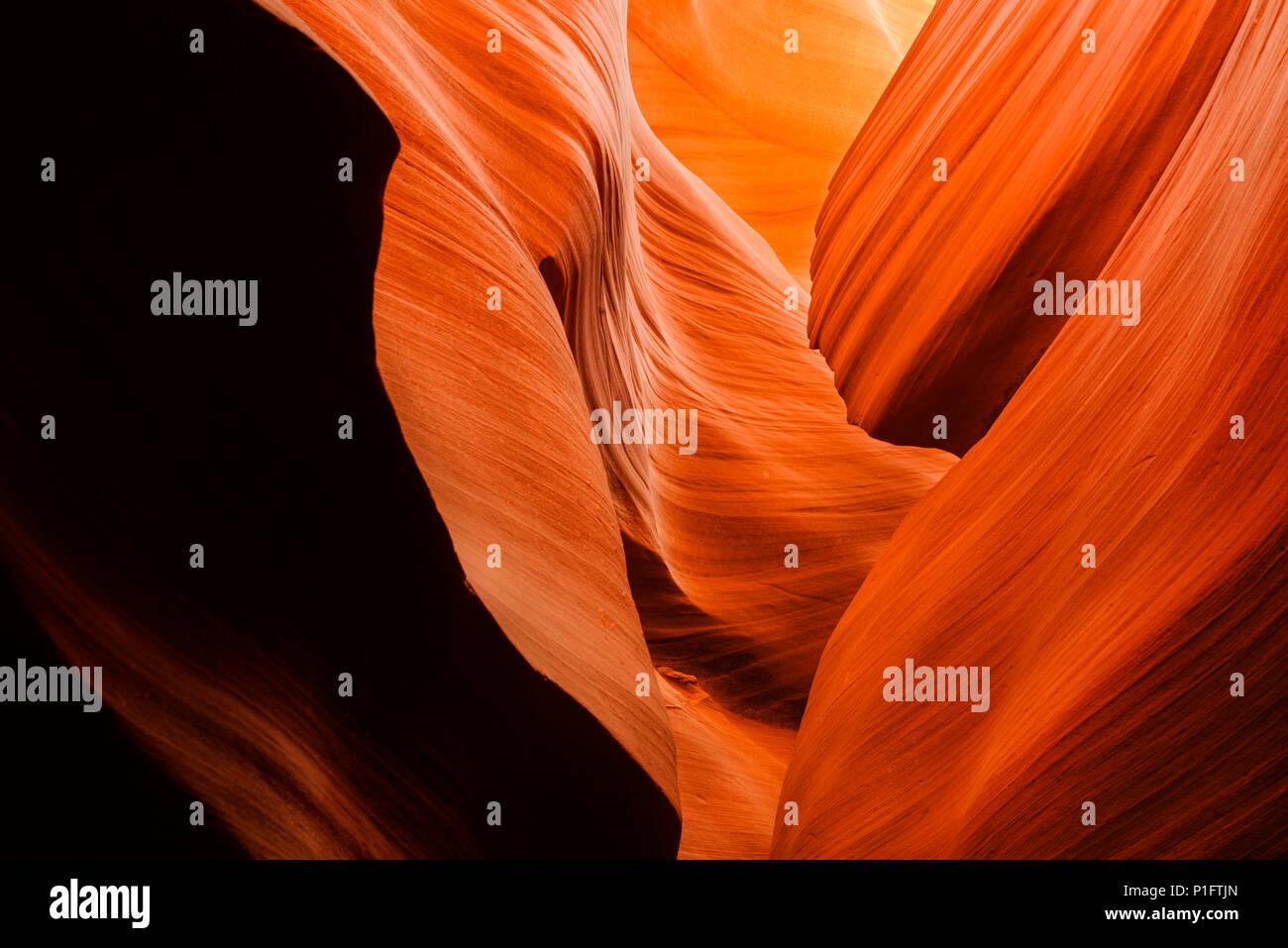 Abstract formation in lower Antelope canyon slot canyon on Navajo land outside of Page, Arizona. Stock Photo