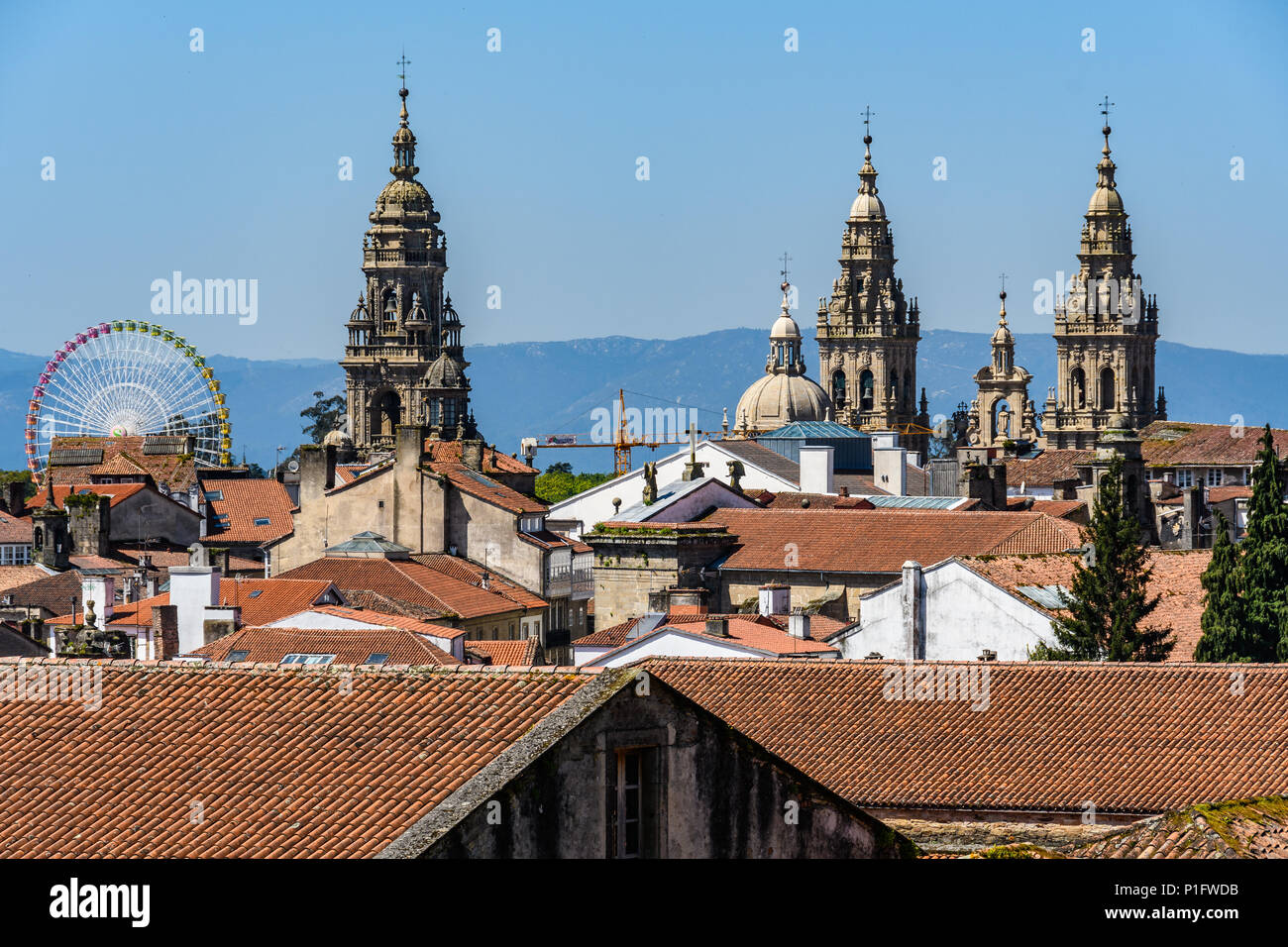 Church towers from Bonaval Park in Santiago de Compostela, Galicia, Spain Stock Photo