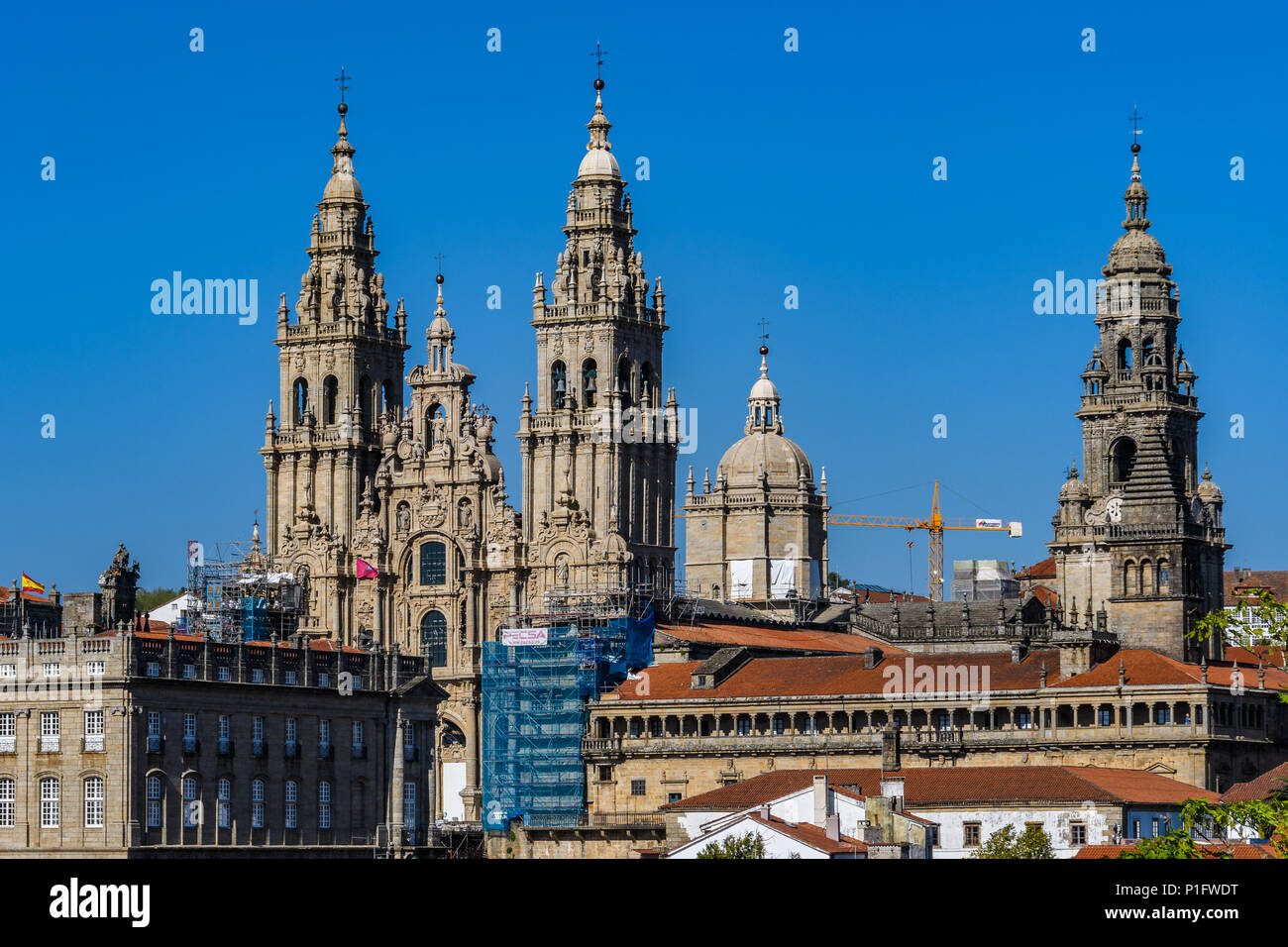 Towers of the Cathedral in Santiago de Compostela, Galicia, Spain Stock Photo