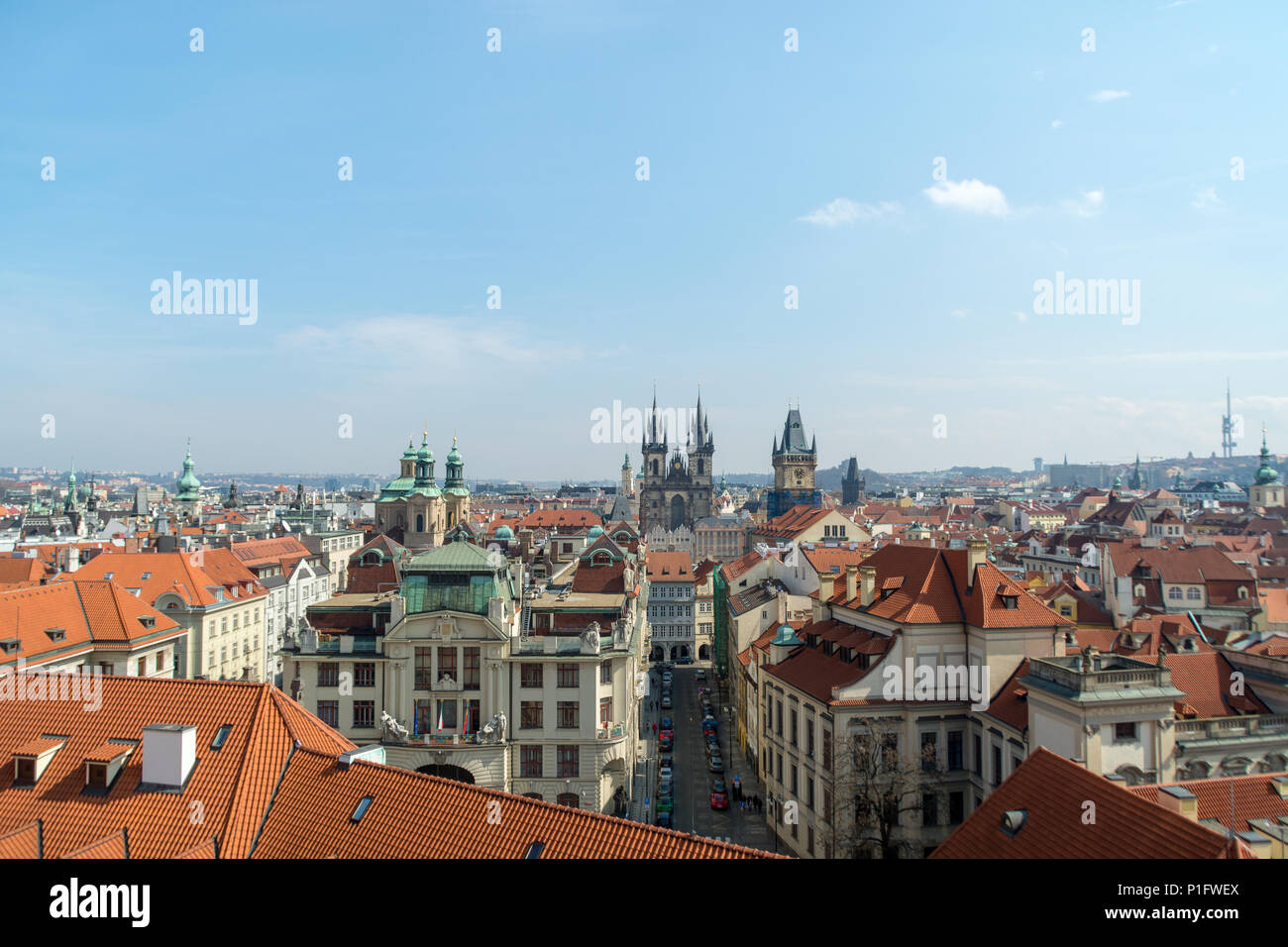 A magnificent view on Prague's rooftops from the top of the Klementinum tower in the old town, Prague, Czech Republic Stock Photo