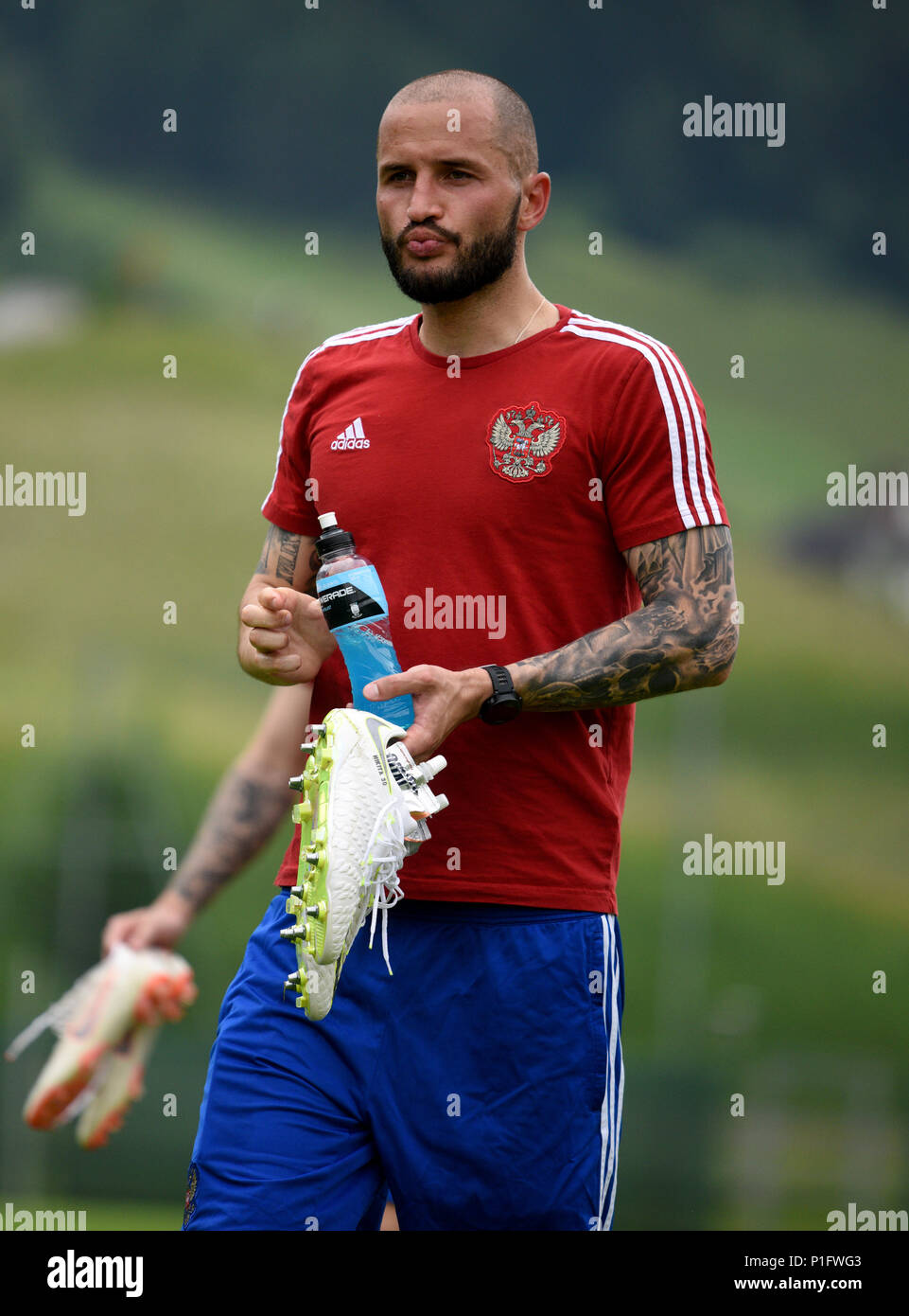 Neustift, Tirol, Austria - May 28, 2018. Russian football player Fedor Kudryashov during training camp in Neustift, Austria. Stock Photo