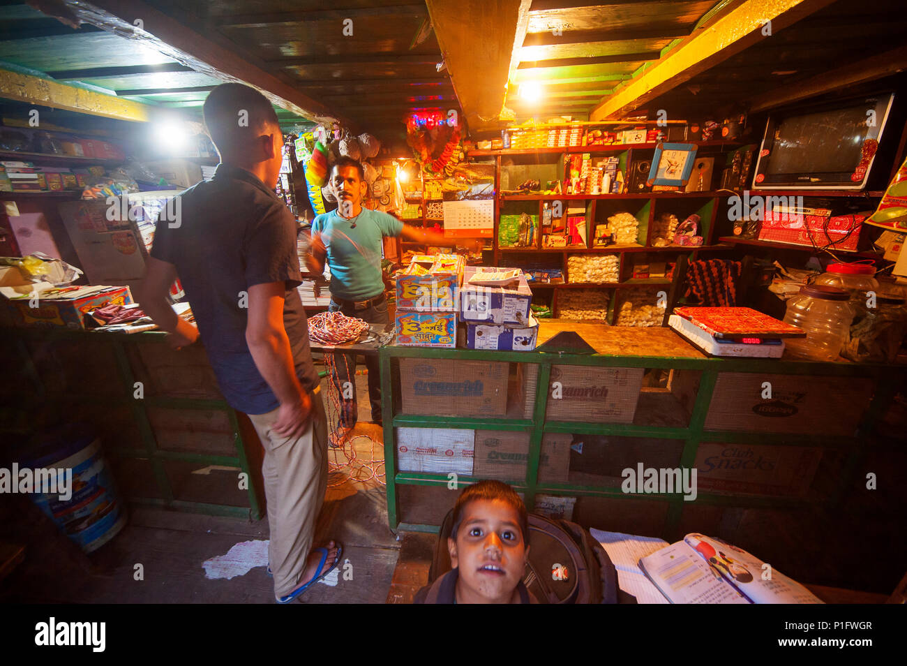 Small shop at Dalkanya Village, Nandhour Valley, Kumaon Hills, Uttarakhand, India Stock Photo