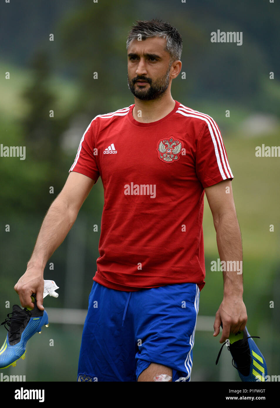 Neustift, Tirol, Austria - May 28, 2018. Russian football player Alexander Samedov during training camp in Neustift, Austria. Stock Photo