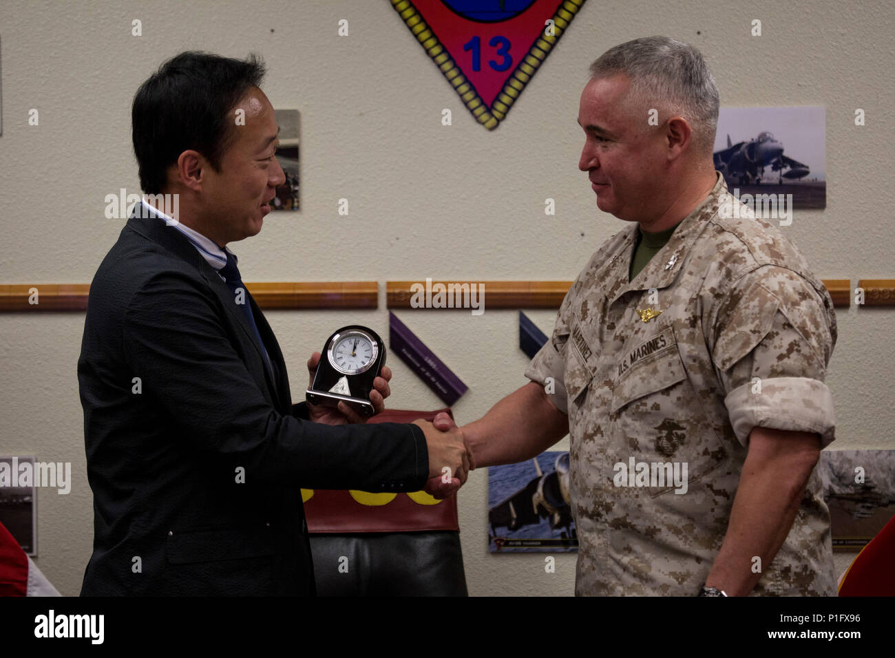 Yoshihiko Fukuda, mayor of Iwakuni City, Japan, and U.S. Marine Corps