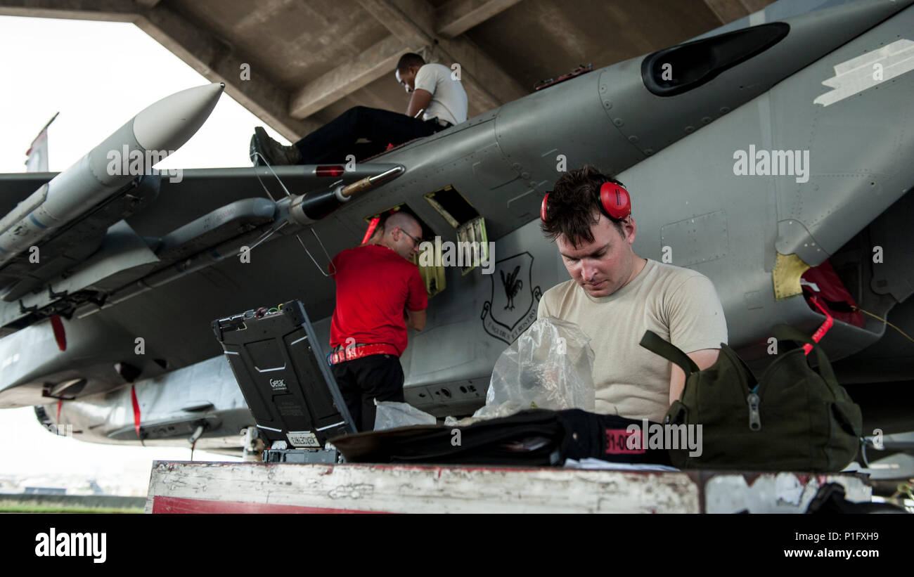 Members Of The 67th Aircraft Maintenance Unit Work On An F 15c Eagle In A Maintenance Hangar May 3 17 At Kadena Air Base Japan The 67th Amu Maintainers Ensure Constant Mission Readiness
