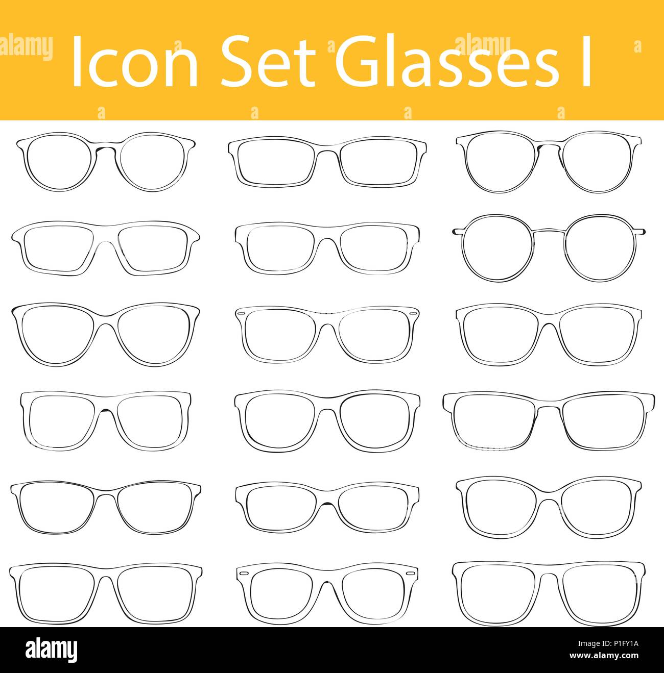 Drawn Doodle Lined Icon Set Glasses I with 18 icons for the creative ...