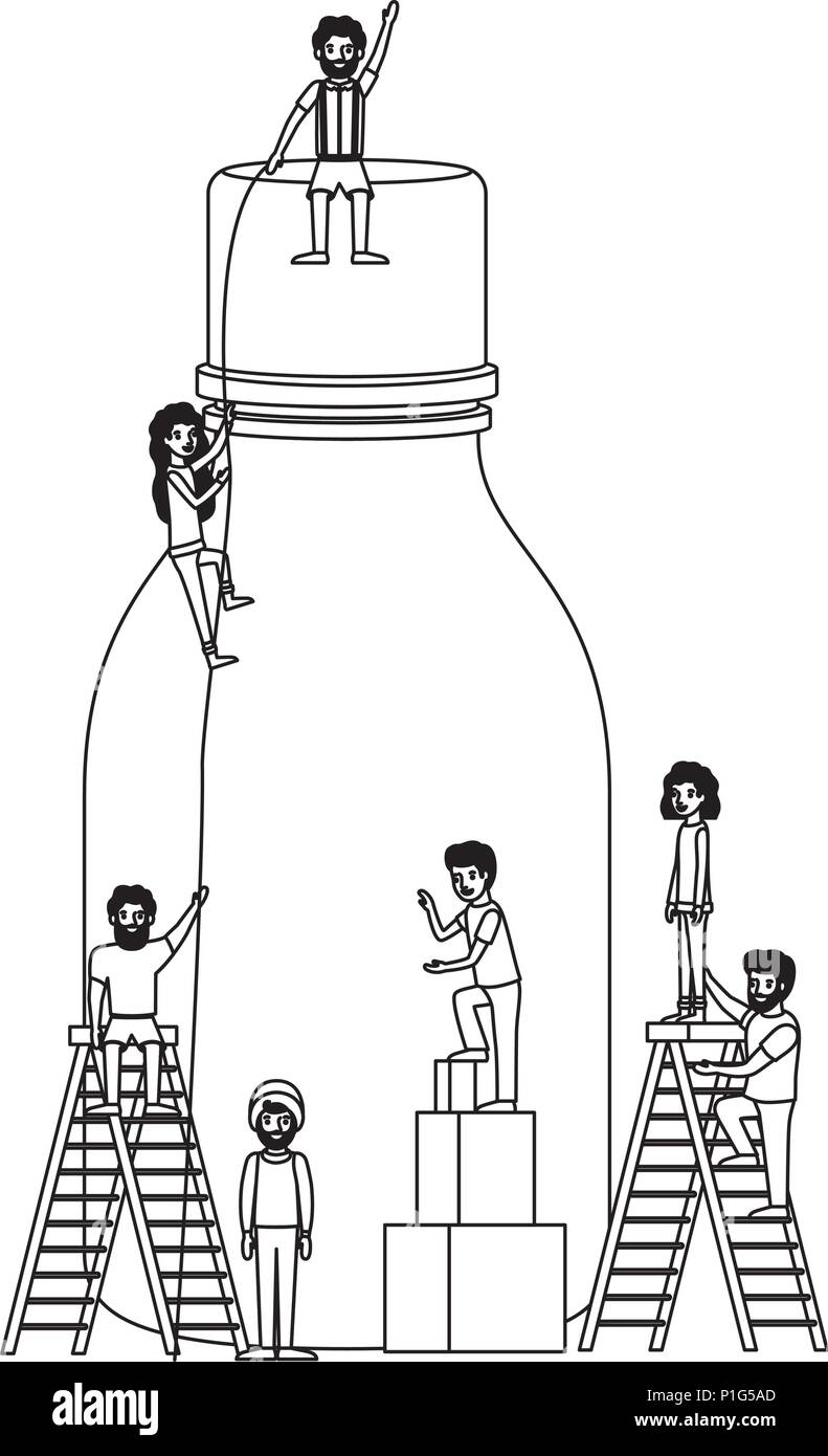 minipeople team working in bottle Stock Vector