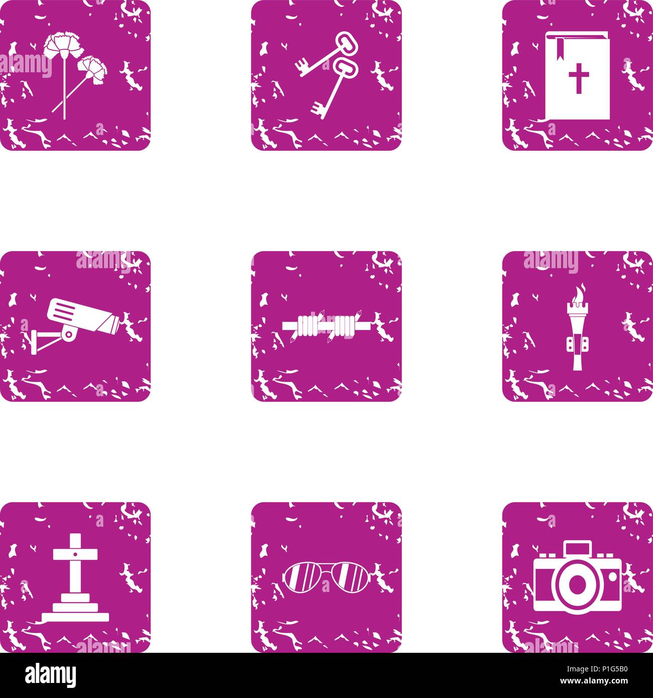 Bury icons set, grunge style Stock Vector