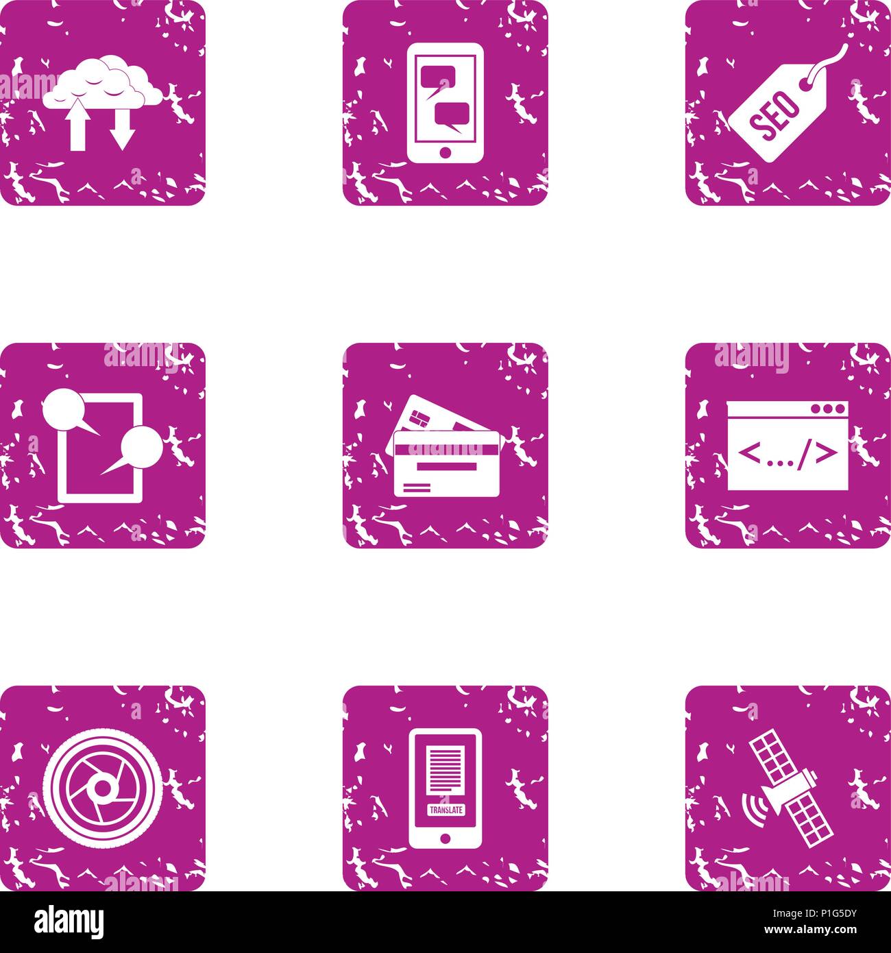 Dialog icons set, grunge style Stock Vector