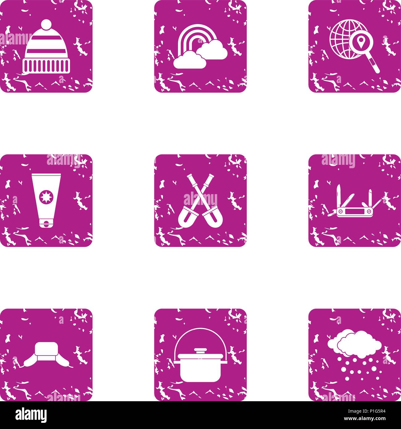 Incident icons set, grunge style Stock Vector