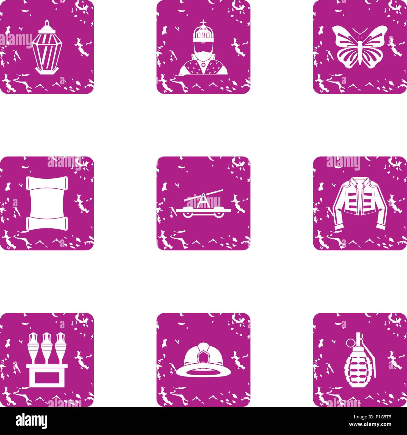 Meddling icons set, grunge style Stock Vector