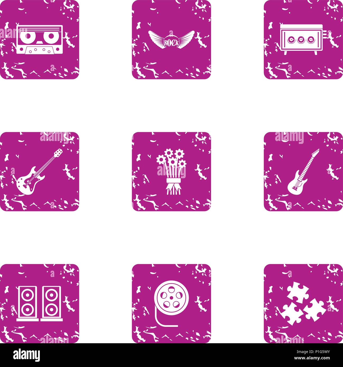 Chime icons set, grunge style Stock Vector