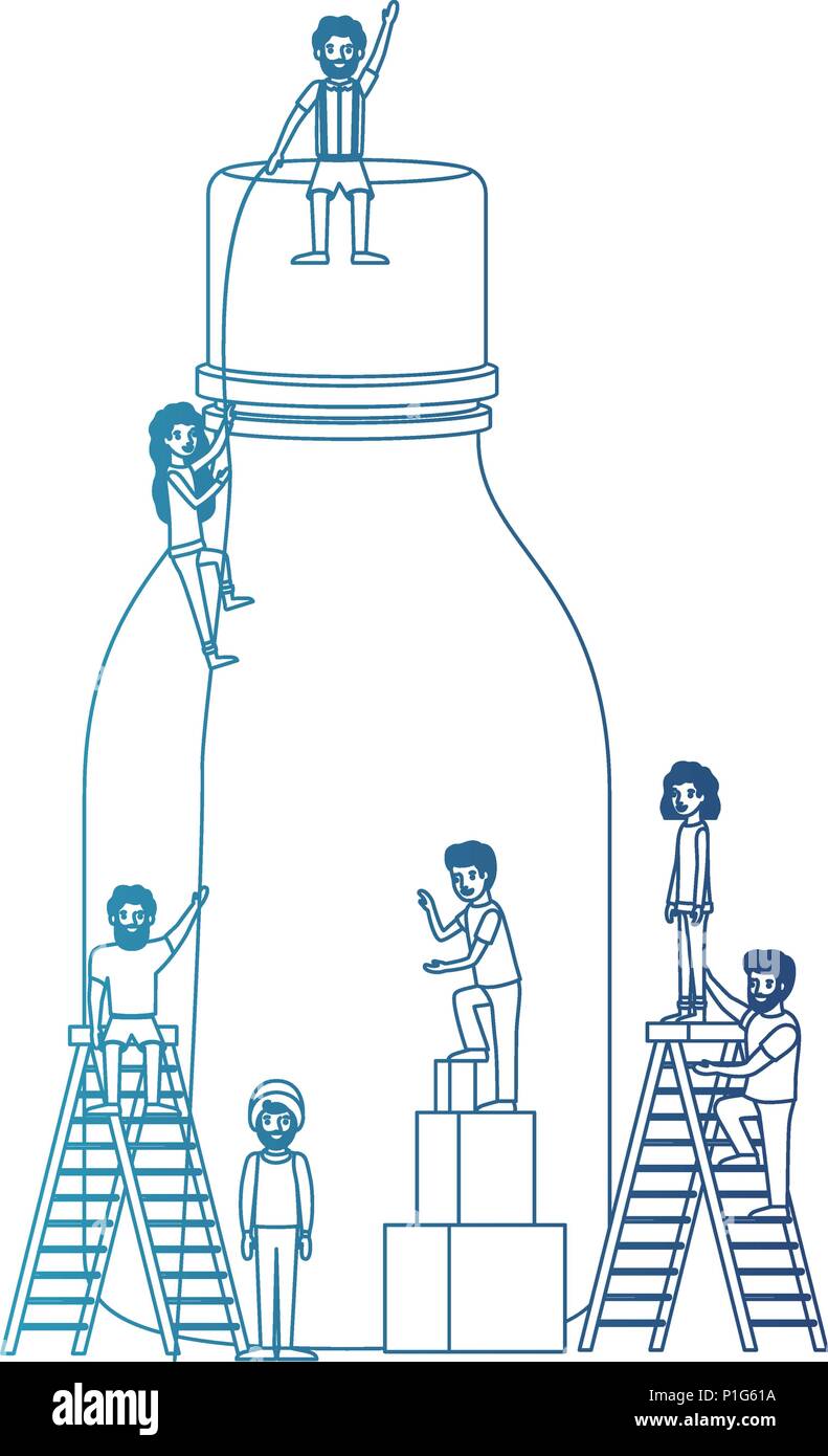 minipeople team working in bottle Stock Vector
