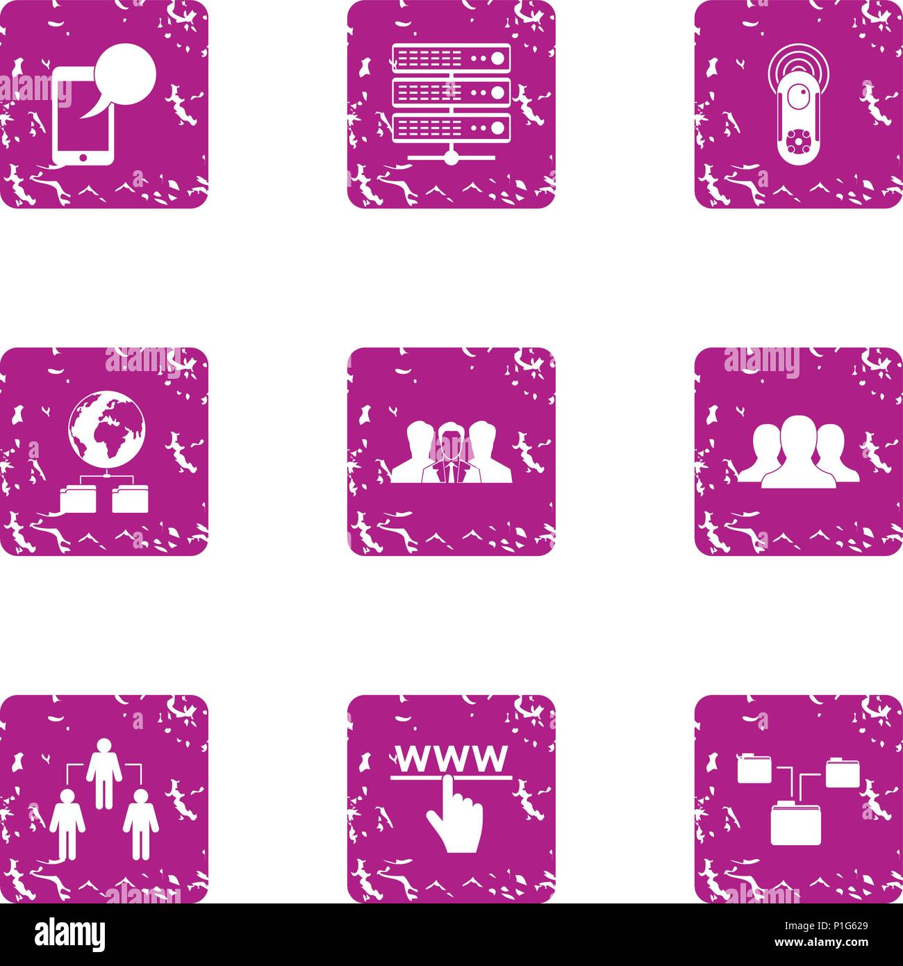 Interactive guard icons set, grunge style Stock Vector