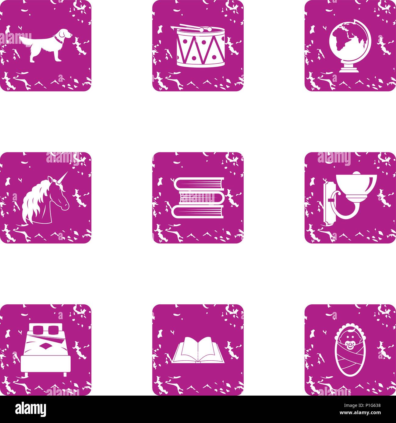 Cattery icons set, grunge style Stock Vector