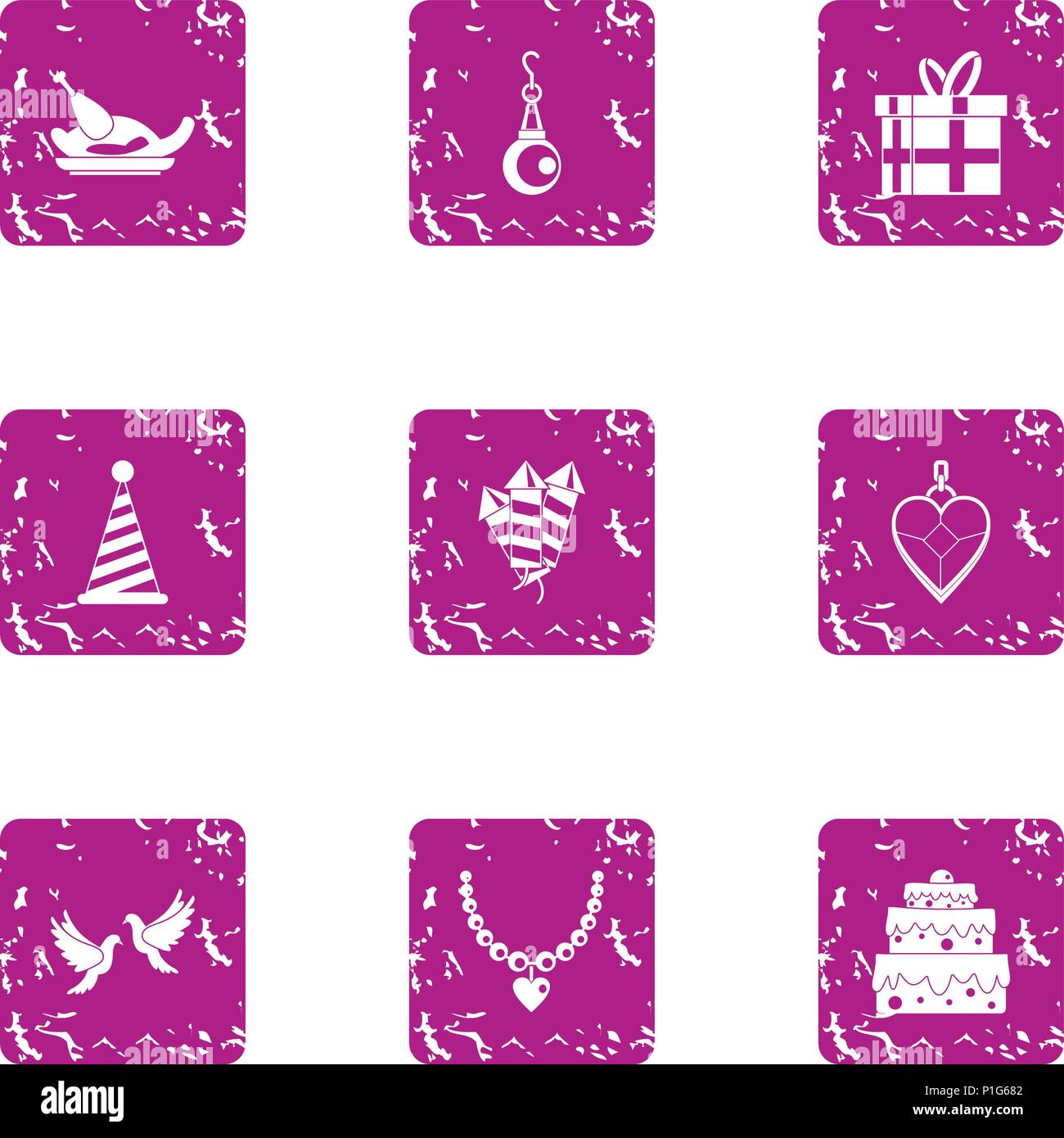 Tableful icons set, grunge style Stock Vector