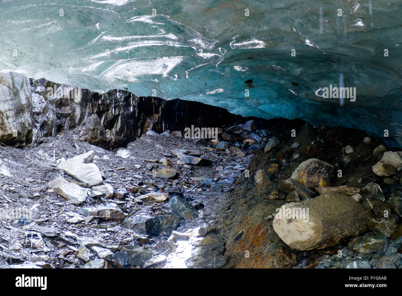 A melting ice cave at the back of the Laguna de los Témpanos, a seemingly Martian destination in Tierra del Fuego. Stock Photo