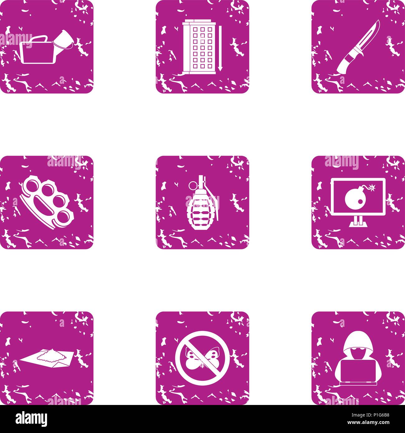 Undercover icons set, grunge style Stock Vector