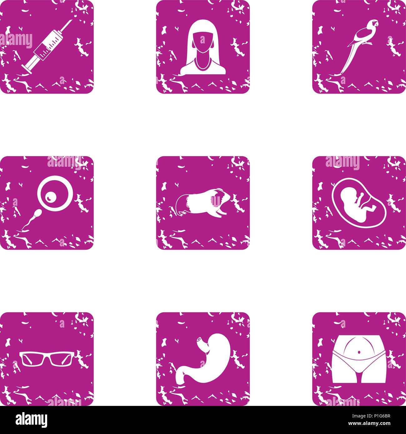 Youngster icons set, grunge style Stock Vector