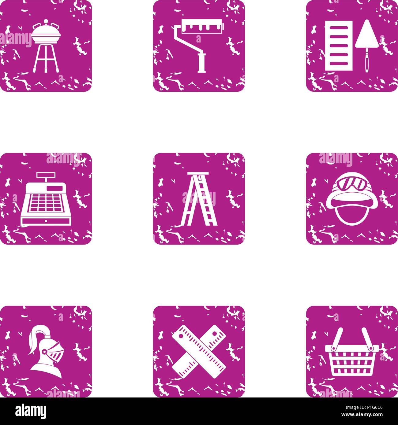 Clambake icons set, grunge style Stock Vector