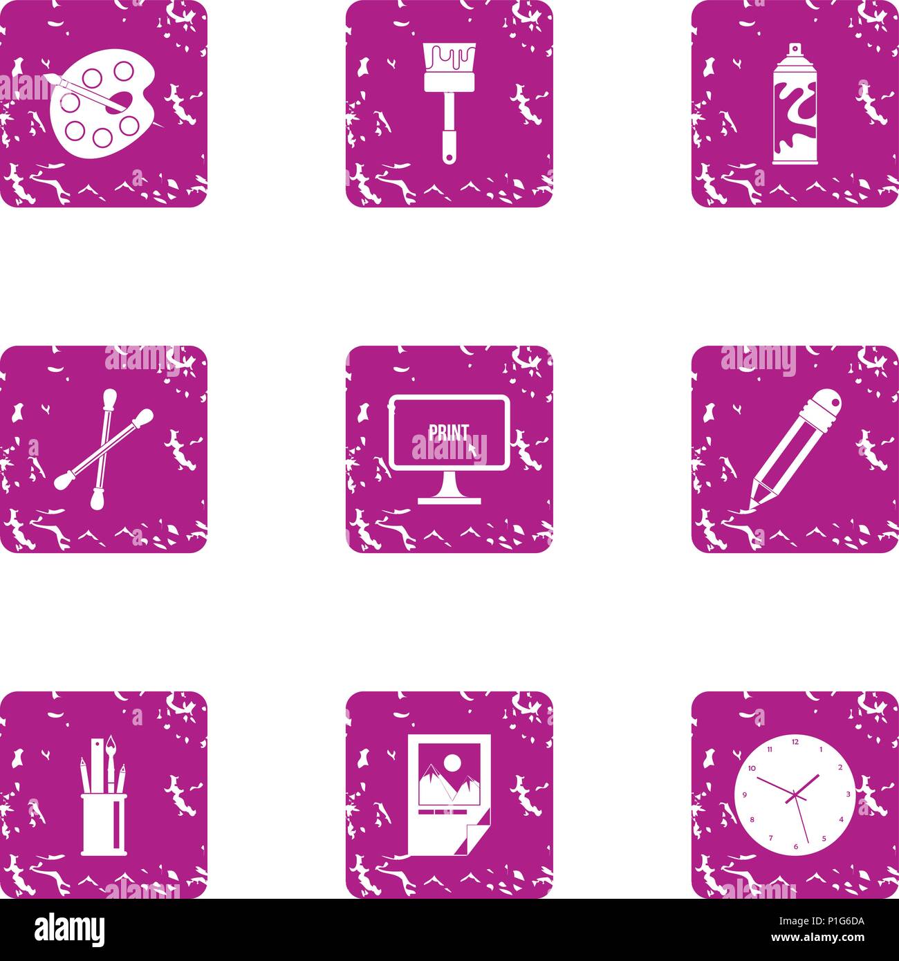 Paint material icons set, grunge style Stock Vector