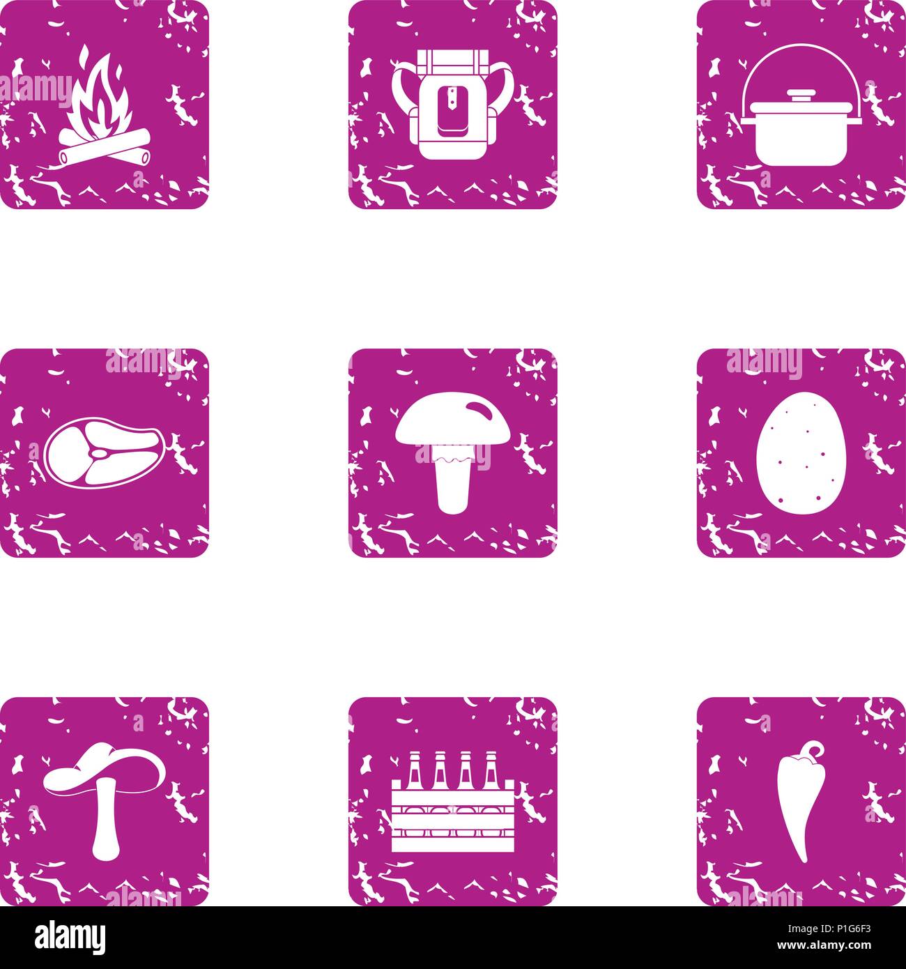 Expedition icons set, grunge style Stock Vector