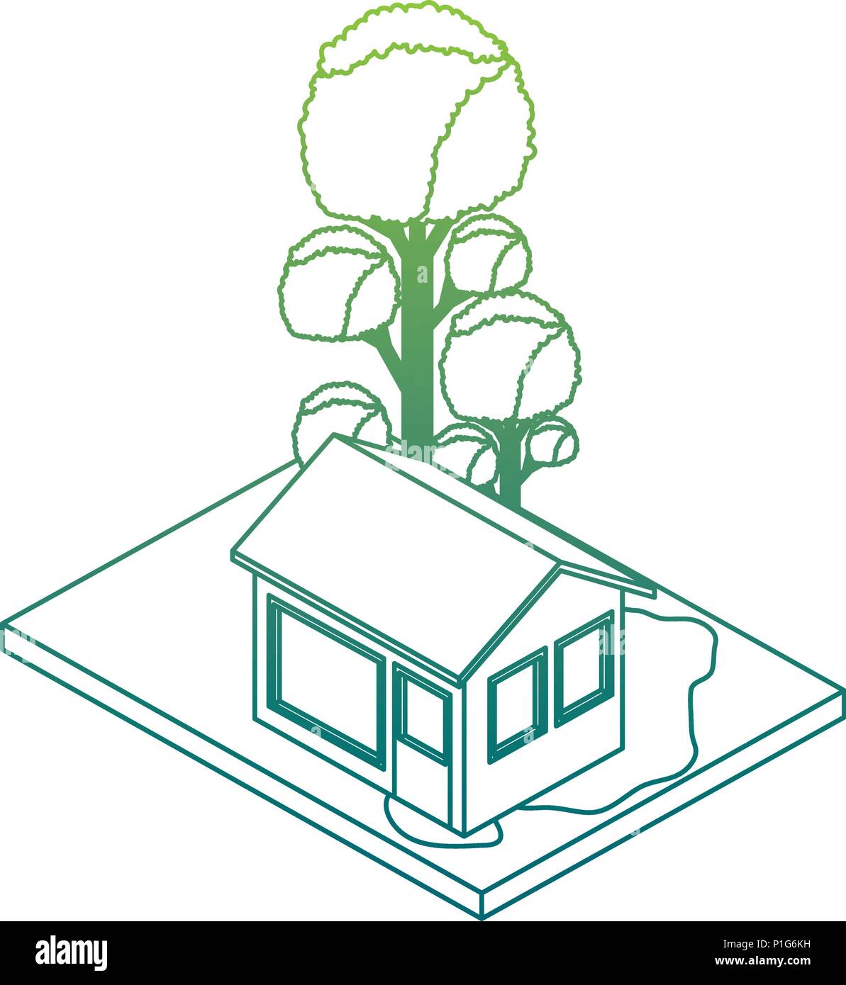 exterior house with landscape isometric icon Stock Vector Image & Art ...